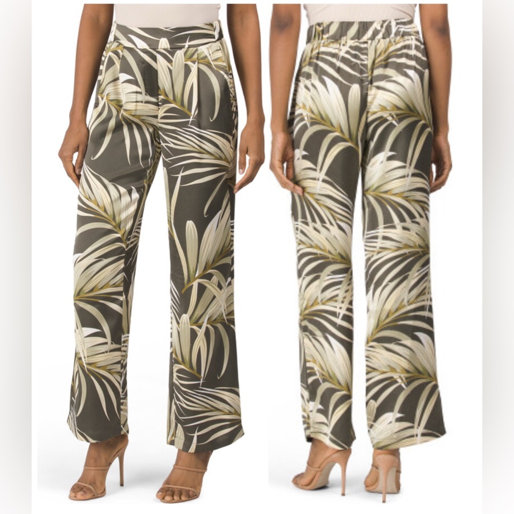 Rachel Zoe Wide Leg High Waisted Silky Tropical Print Pants - Large